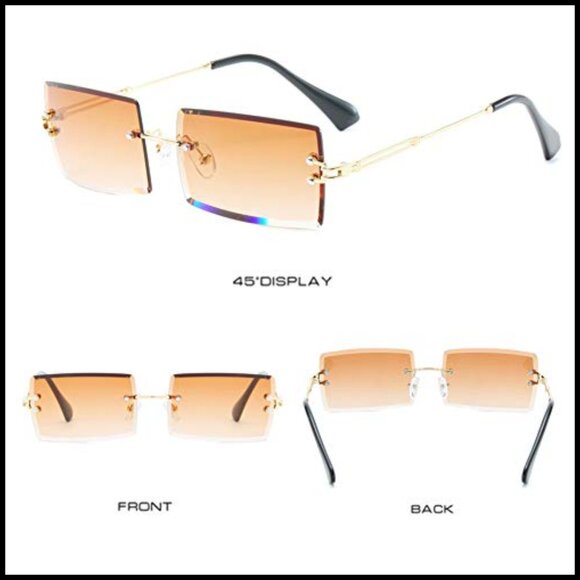Vintage Retro Rimless Sunglasses Gold Metal Frame Square Lens Y2K Style main image 4